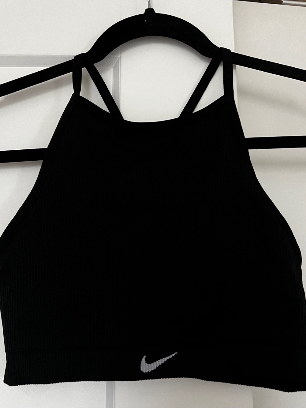 Nike Black Dri-FIT High-Neck Ribbed Sports Bra with Swoosh